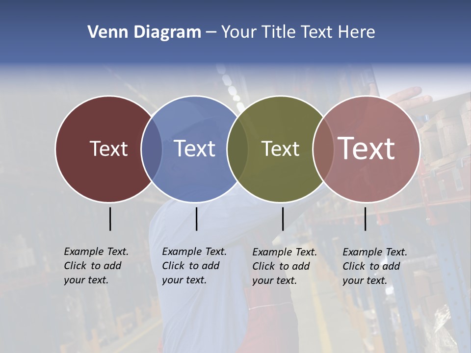 A Man In A Warehouse Is Looking At A Piece Of Paper PowerPoint Template