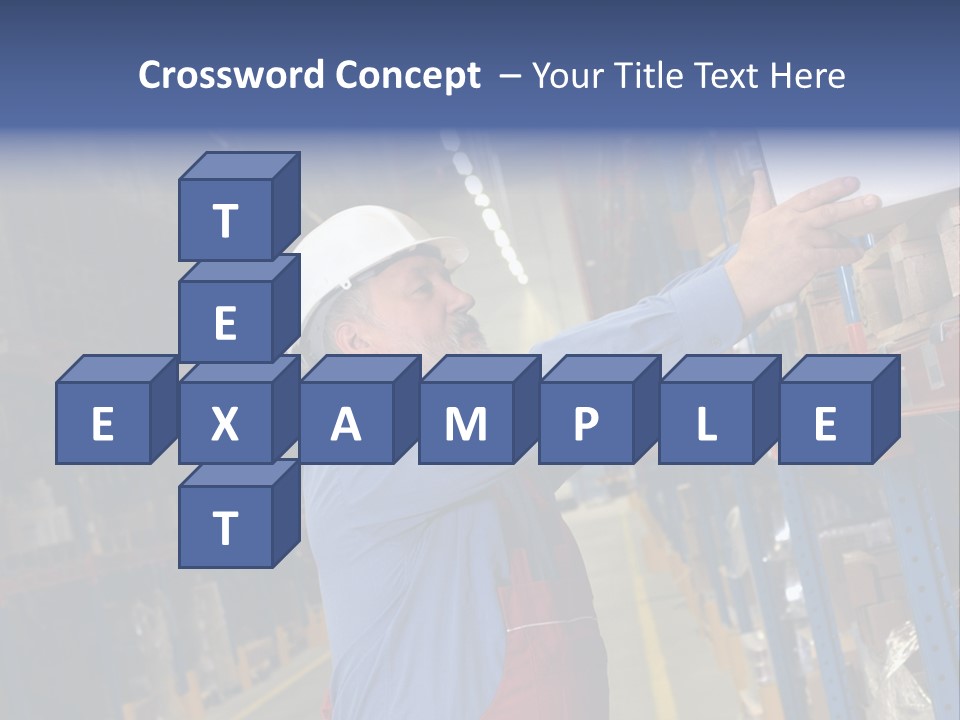 A Man In A Warehouse Is Looking At A Piece Of Paper PowerPoint Template
