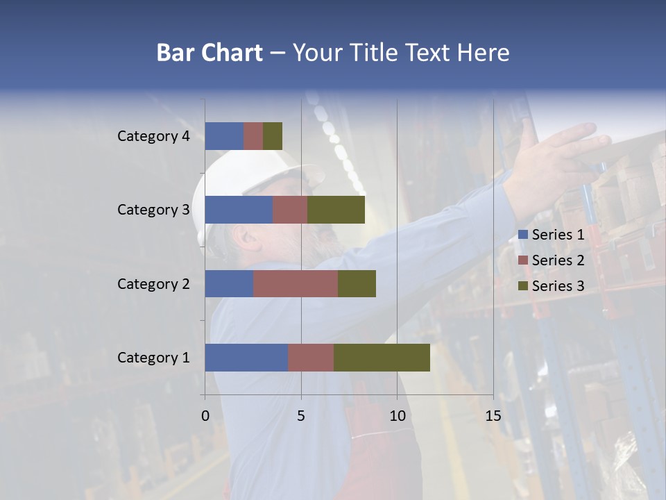 A Man In A Warehouse Is Looking At A Piece Of Paper PowerPoint Template