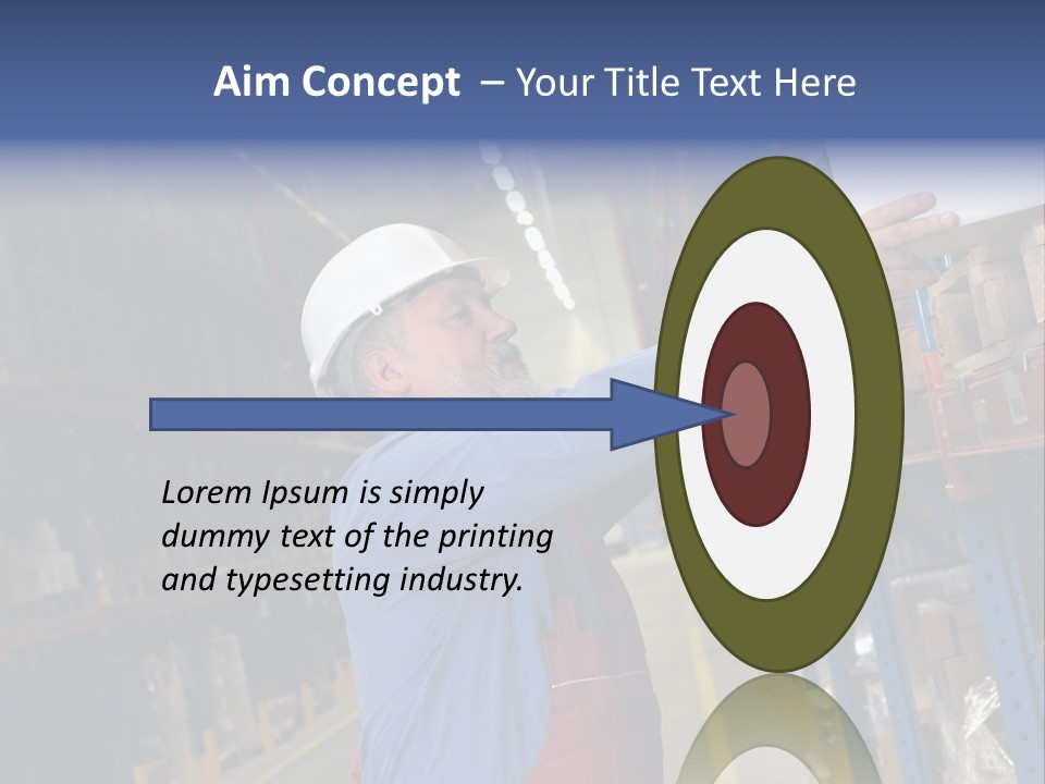 A Man In A Warehouse Is Looking At A Piece Of Paper PowerPoint Template