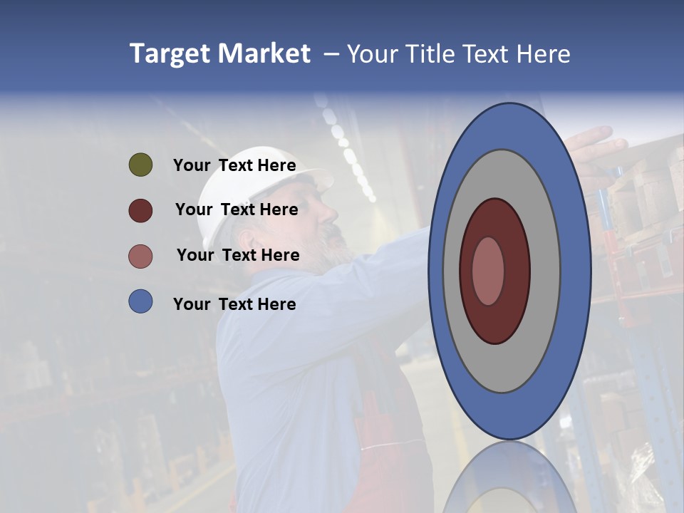 A Man In A Warehouse Is Looking At A Piece Of Paper PowerPoint Template