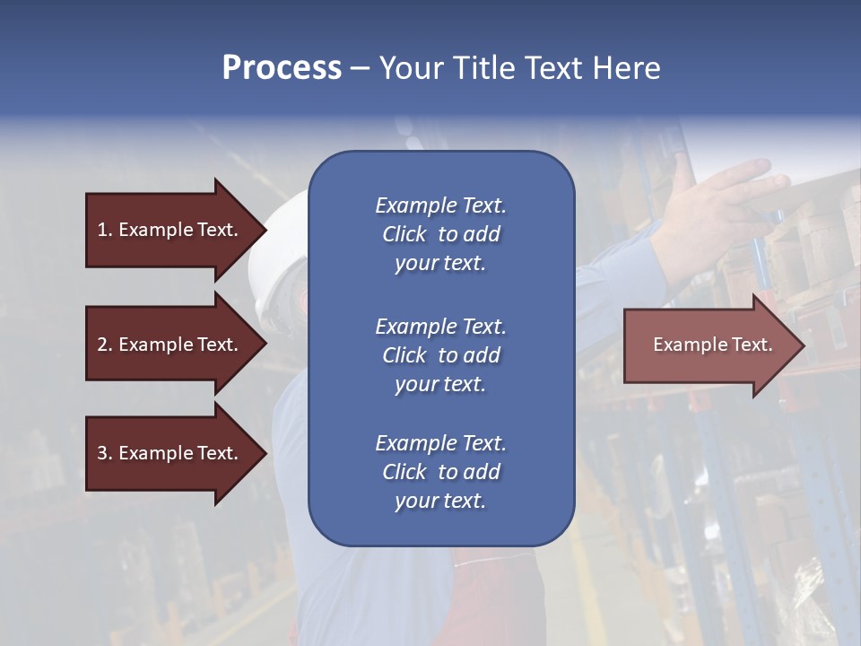 A Man In A Warehouse Is Looking At A Piece Of Paper PowerPoint Template