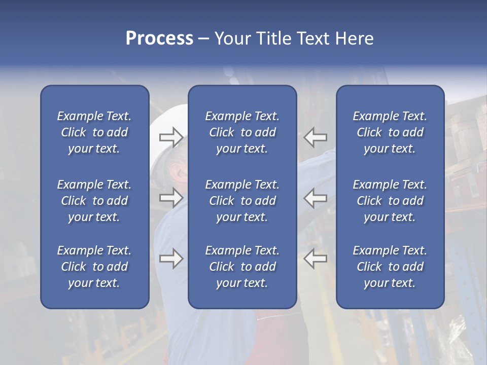 A Man In A Warehouse Is Looking At A Piece Of Paper PowerPoint Template