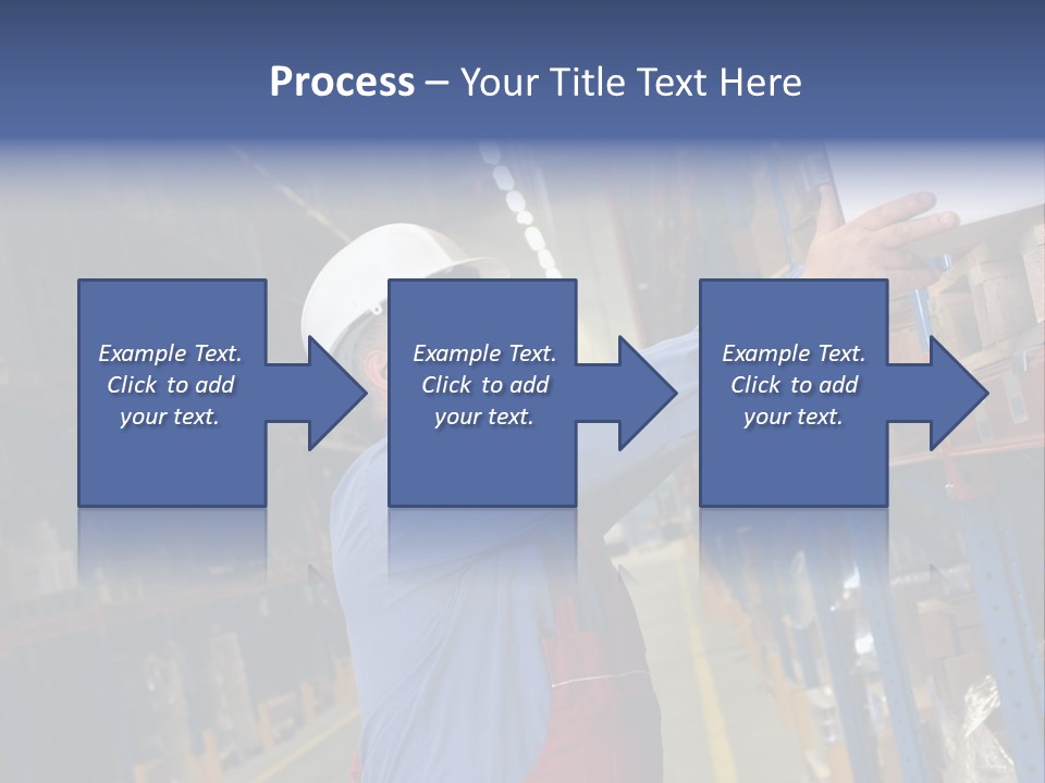 A Man In A Warehouse Is Looking At A Piece Of Paper PowerPoint Template