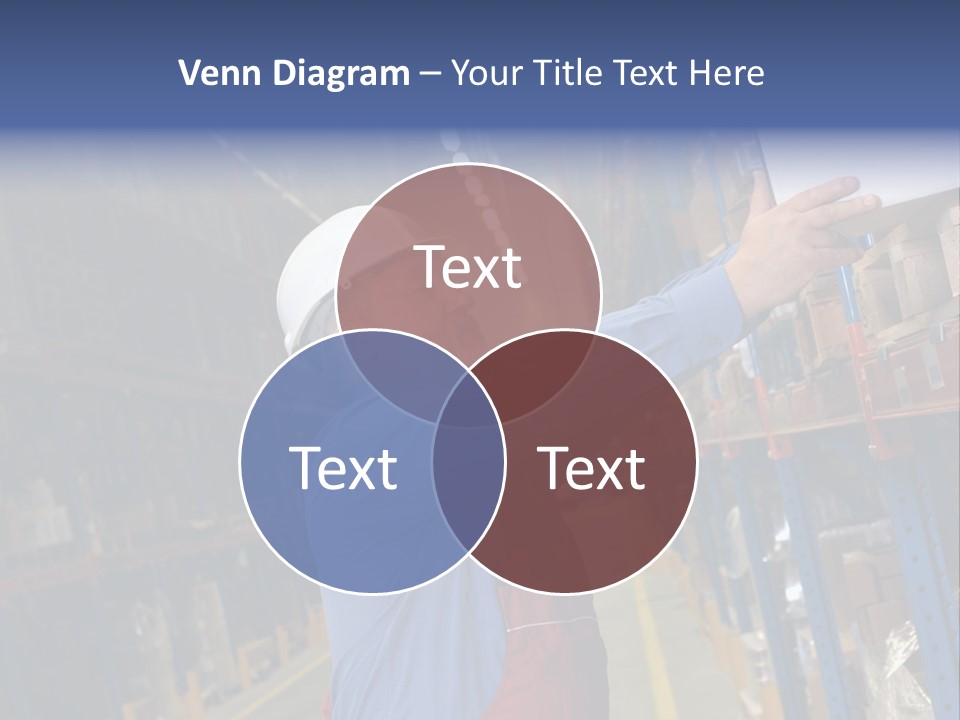 A Man In A Warehouse Is Looking At A Piece Of Paper PowerPoint Template