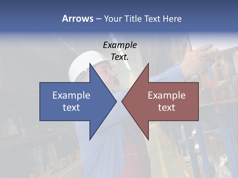 A Man In A Warehouse Is Looking At A Piece Of Paper PowerPoint Template