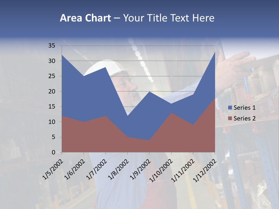 A Man In A Warehouse Is Looking At A Piece Of Paper PowerPoint Template