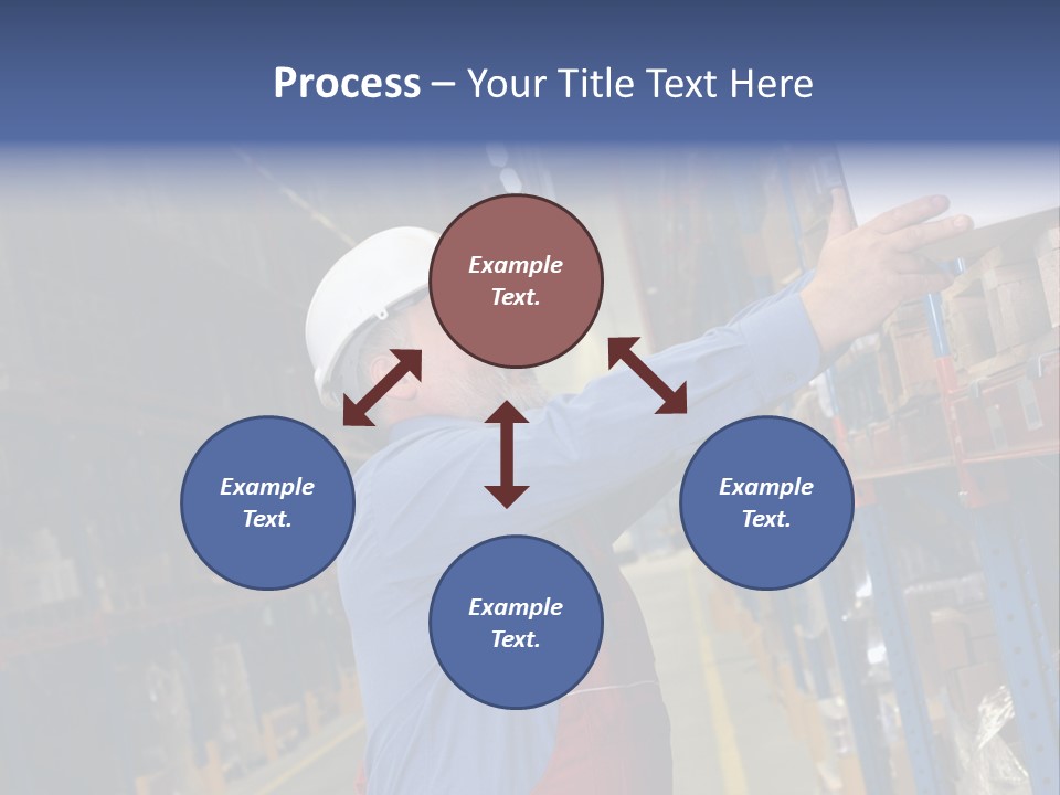 A Man In A Warehouse Is Looking At A Piece Of Paper PowerPoint Template