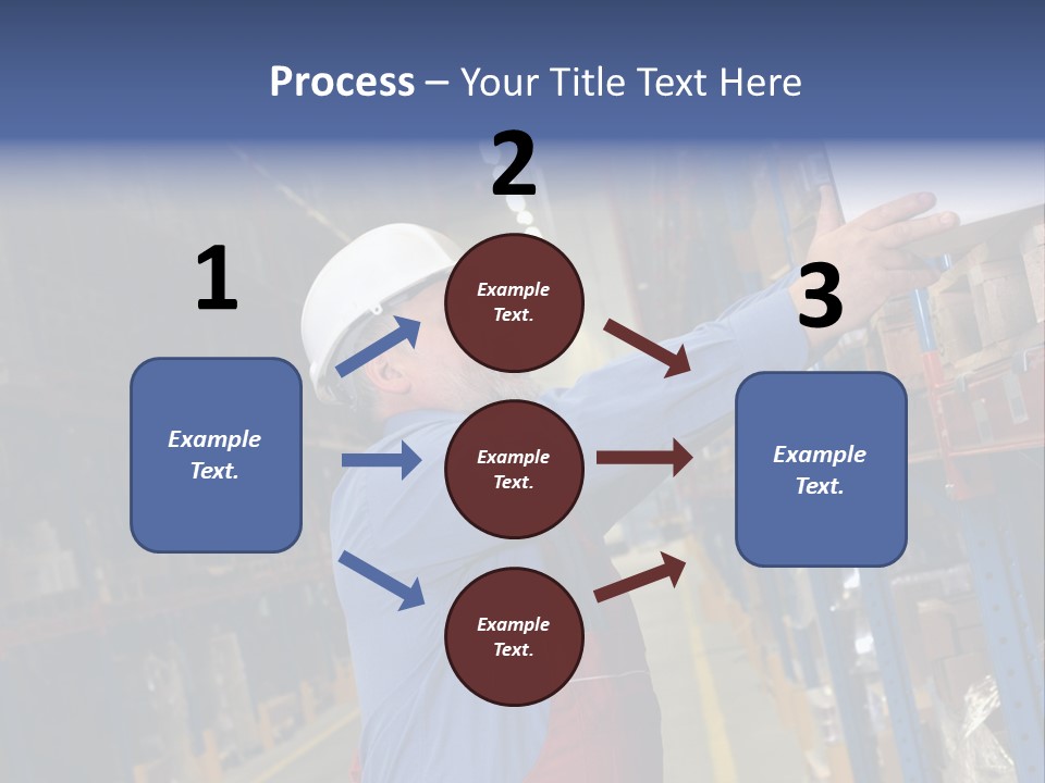 A Man In A Warehouse Is Looking At A Piece Of Paper PowerPoint Template