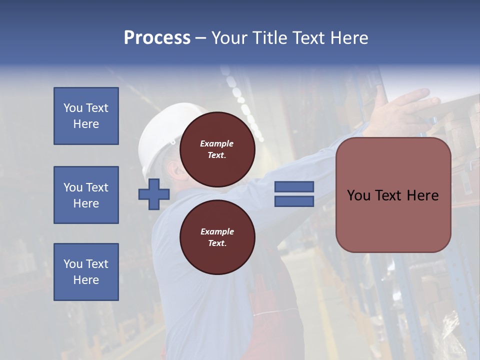 A Man In A Warehouse Is Looking At A Piece Of Paper PowerPoint Template