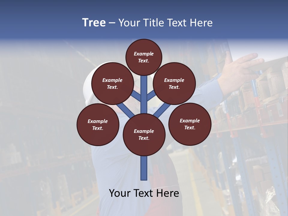 A Man In A Warehouse Is Looking At A Piece Of Paper PowerPoint Template