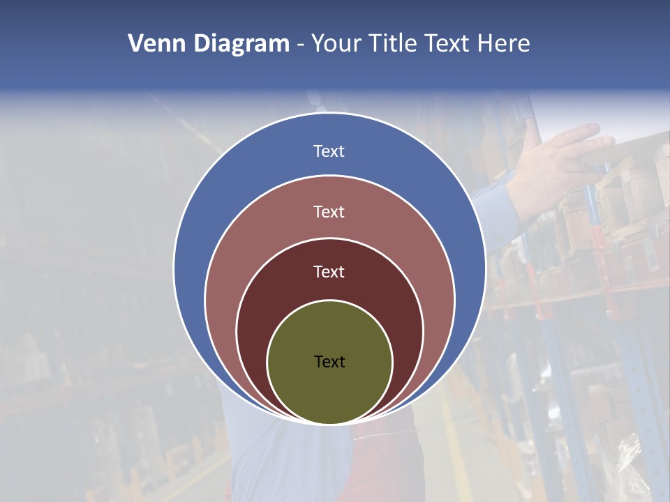 A Man In A Warehouse Is Looking At A Piece Of Paper PowerPoint Template