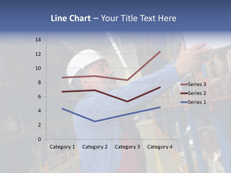 A Man In A Warehouse Is Looking At A Piece Of Paper PowerPoint Template