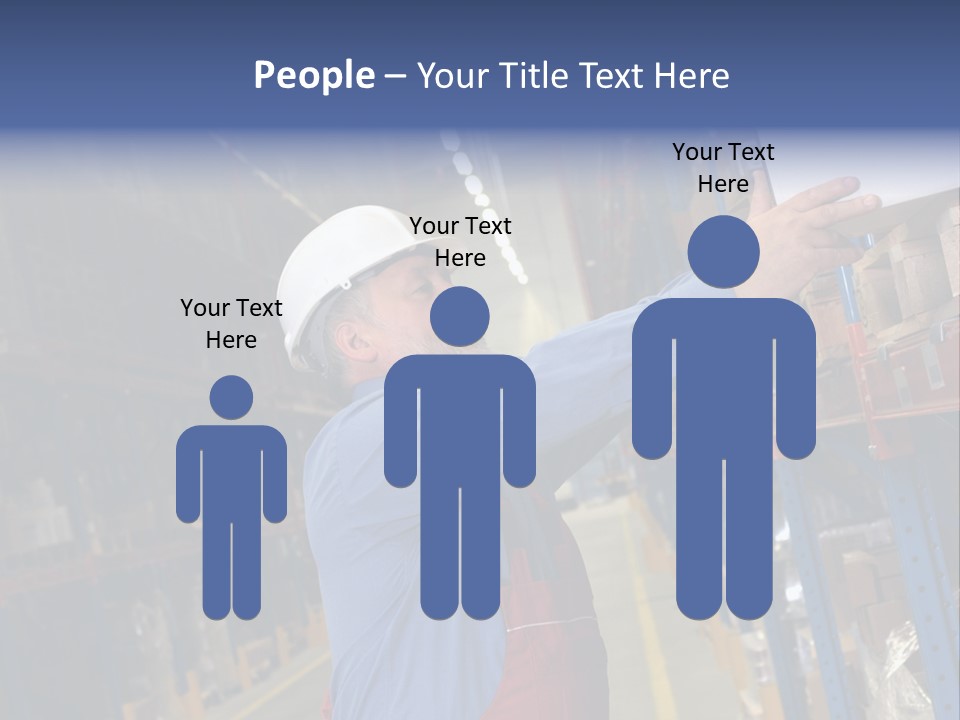 A Man In A Warehouse Is Looking At A Piece Of Paper PowerPoint Template