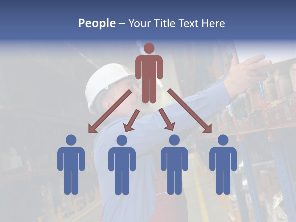 A Man In A Warehouse Is Looking At A Piece Of Paper PowerPoint Template