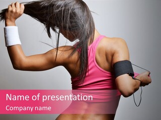 A Woman With A Band Around Her Arm Holding A Hair Dryer PowerPoint Template