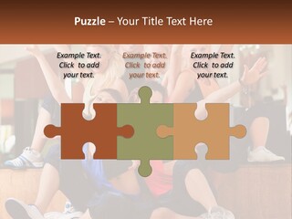 A Group Of Women Sitting On A Bench With Their Arms In The Air PowerPoint Template