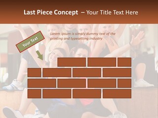 A Group Of Women Sitting On A Bench With Their Arms In The Air PowerPoint Template