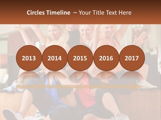 A Group Of Women Sitting On A Bench With Their Arms In The Air PowerPoint Template