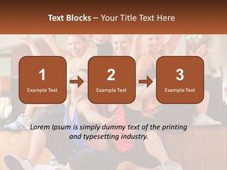 A Group Of Women Sitting On A Bench With Their Arms In The Air PowerPoint Template