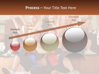 A Group Of Women Sitting On A Bench With Their Arms In The Air PowerPoint Template