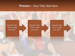 A Group Of Women Sitting On A Bench With Their Arms In The Air PowerPoint Template