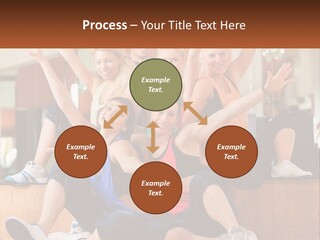 A Group Of Women Sitting On A Bench With Their Arms In The Air PowerPoint Template