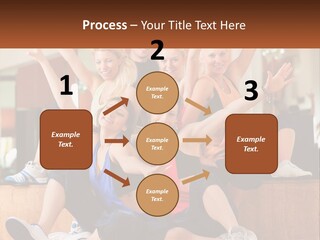 A Group Of Women Sitting On A Bench With Their Arms In The Air PowerPoint Template