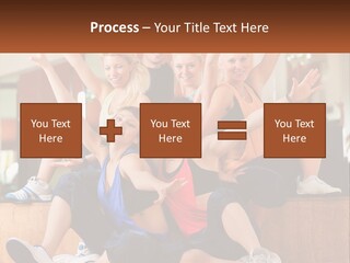 A Group Of Women Sitting On A Bench With Their Arms In The Air PowerPoint Template