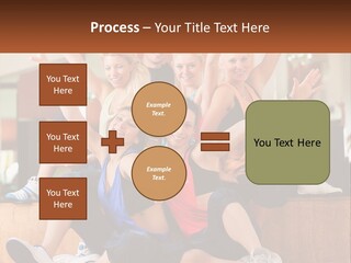 A Group Of Women Sitting On A Bench With Their Arms In The Air PowerPoint Template