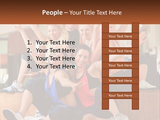 A Group Of Women Sitting On A Bench With Their Arms In The Air PowerPoint Template