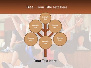 A Group Of Women Sitting On A Bench With Their Arms In The Air PowerPoint Template