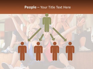 A Group Of Women Sitting On A Bench With Their Arms In The Air PowerPoint Template