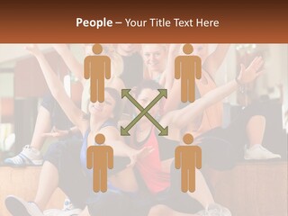 A Group Of Women Sitting On A Bench With Their Arms In The Air PowerPoint Template