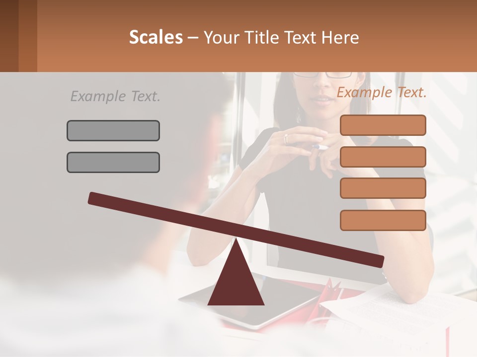 A Woman Sitting At A Table Talking To A Man PowerPoint Template