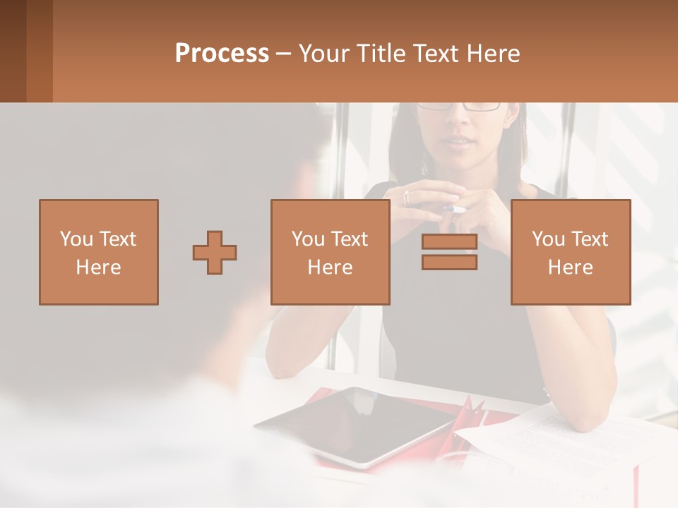 A Woman Sitting At A Table Talking To A Man PowerPoint Template