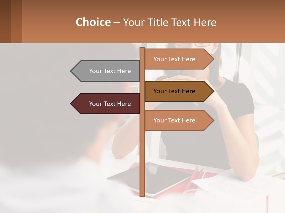 A Woman Sitting At A Table Talking To A Man PowerPoint Template