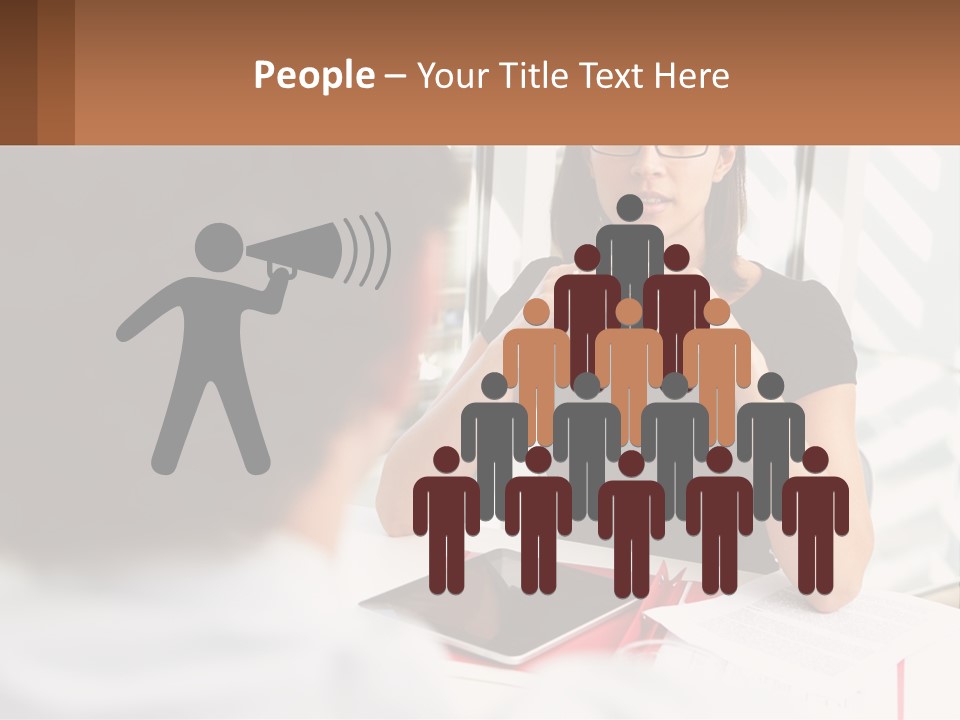 A Woman Sitting At A Table Talking To A Man PowerPoint Template