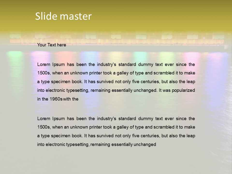 A Large Body Of Water With Colorful Lights On It PowerPoint Template