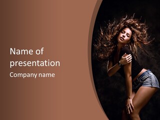 A Woman With Long Hair Is Posing For A Picture PowerPoint Template