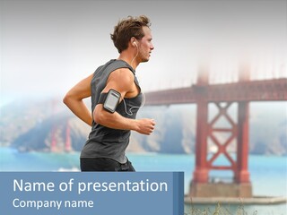 A Man Running In Front Of The Golden Gate Bridge PowerPoint Template