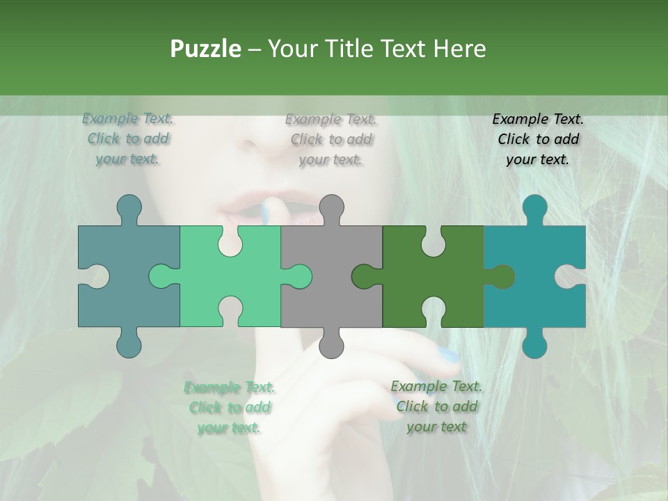 A Woman With Green Hair Is Holding Her Finger Up To Her Mouth PowerPoint Template