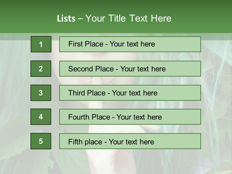 A Woman With Green Hair Is Holding Her Finger Up To Her Mouth PowerPoint Template