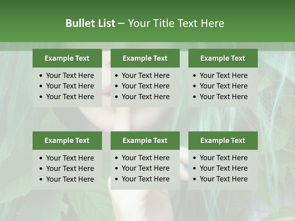 A Woman With Green Hair Is Holding Her Finger Up To Her Mouth PowerPoint Template