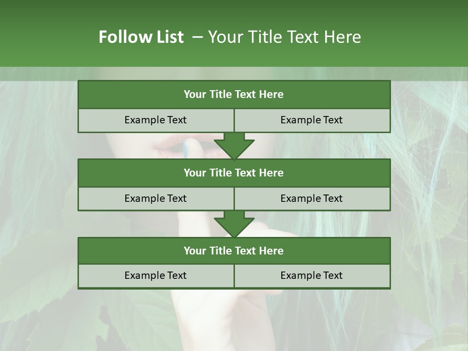 A Woman With Green Hair Is Holding Her Finger Up To Her Mouth PowerPoint Template