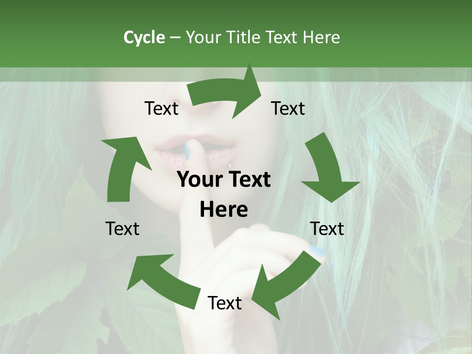 A Woman With Green Hair Is Holding Her Finger Up To Her Mouth PowerPoint Template