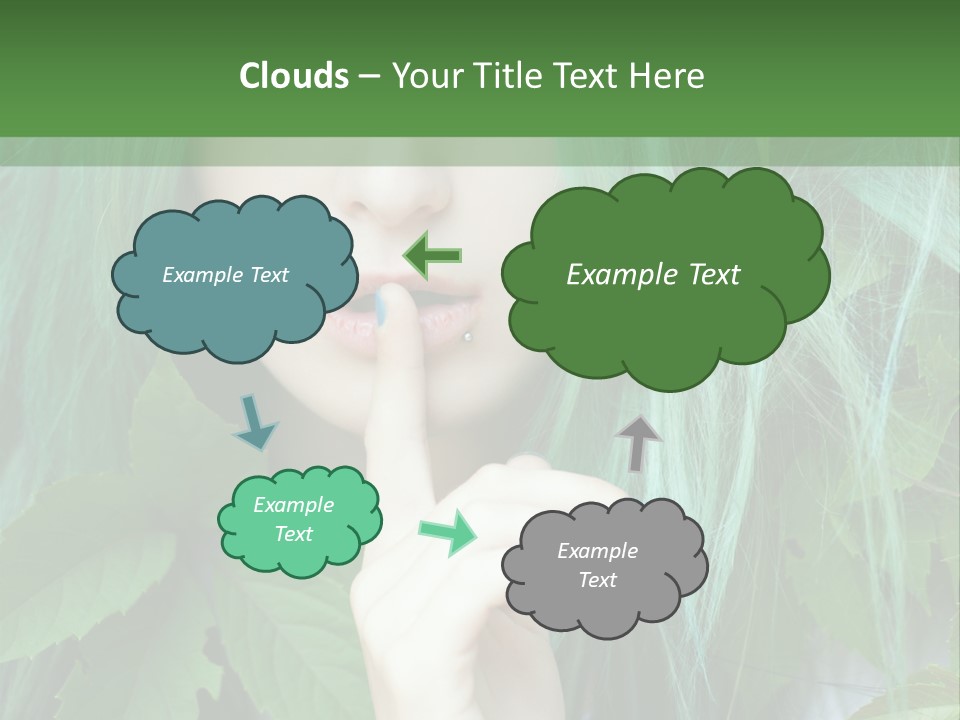 A Woman With Green Hair Is Holding Her Finger Up To Her Mouth PowerPoint Template