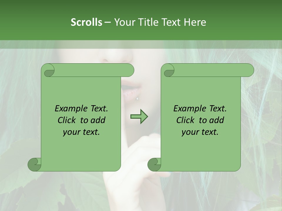 A Woman With Green Hair Is Holding Her Finger Up To Her Mouth PowerPoint Template