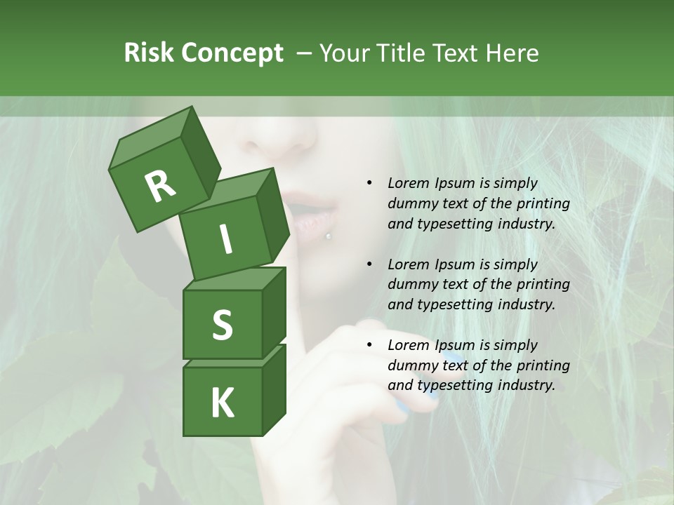 A Woman With Green Hair Is Holding Her Finger Up To Her Mouth PowerPoint Template