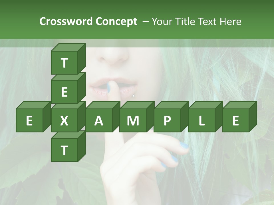 A Woman With Green Hair Is Holding Her Finger Up To Her Mouth PowerPoint Template